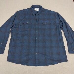 Poncho Outdoors Shirt Mens 3XL Blue Plaid Flannel Magnetic Pockets Fishing